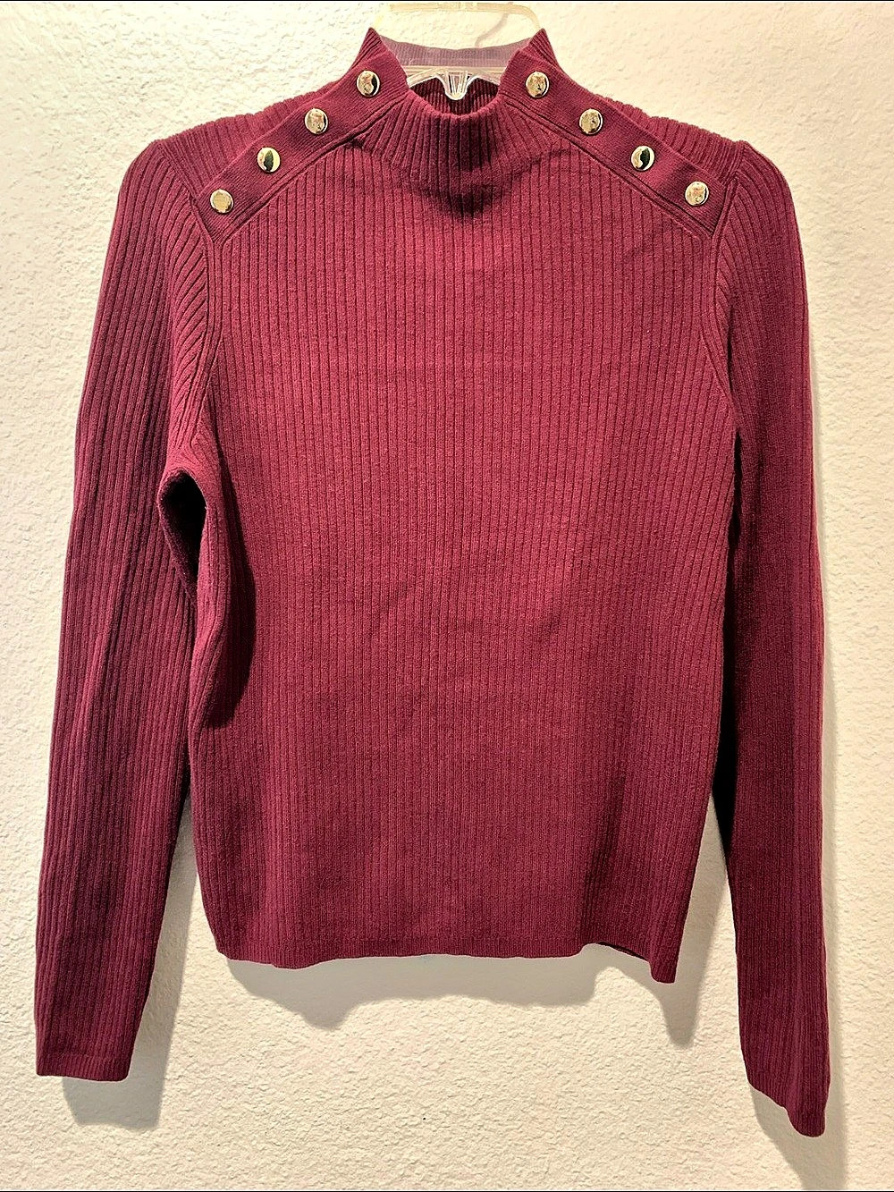 Talbots Ribbed Button Mockneck Sweater Red Size Large